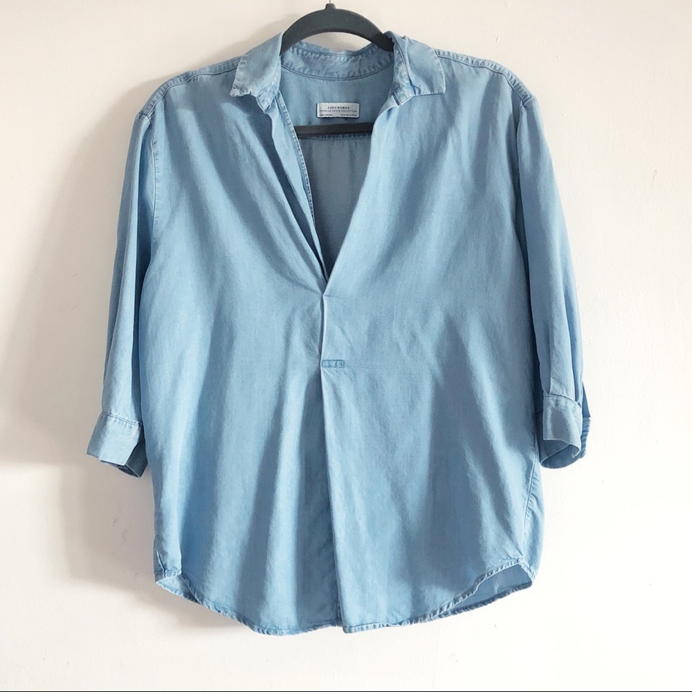 Zara Basic Denim Long Sleeve Top